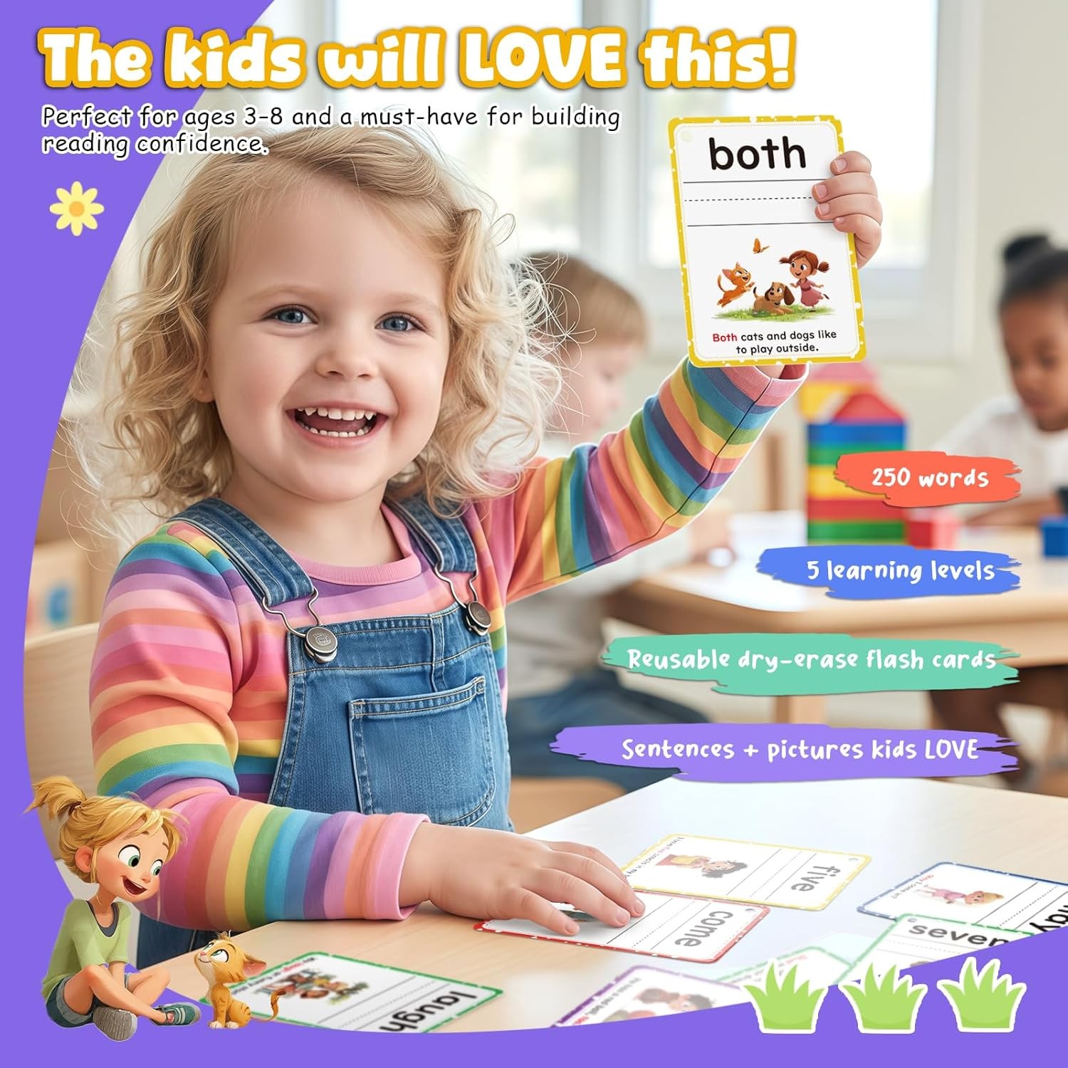 Dolch Sight Words Flash Cards for Kids Ages 4-8 Kindergarten Learning Tool Set