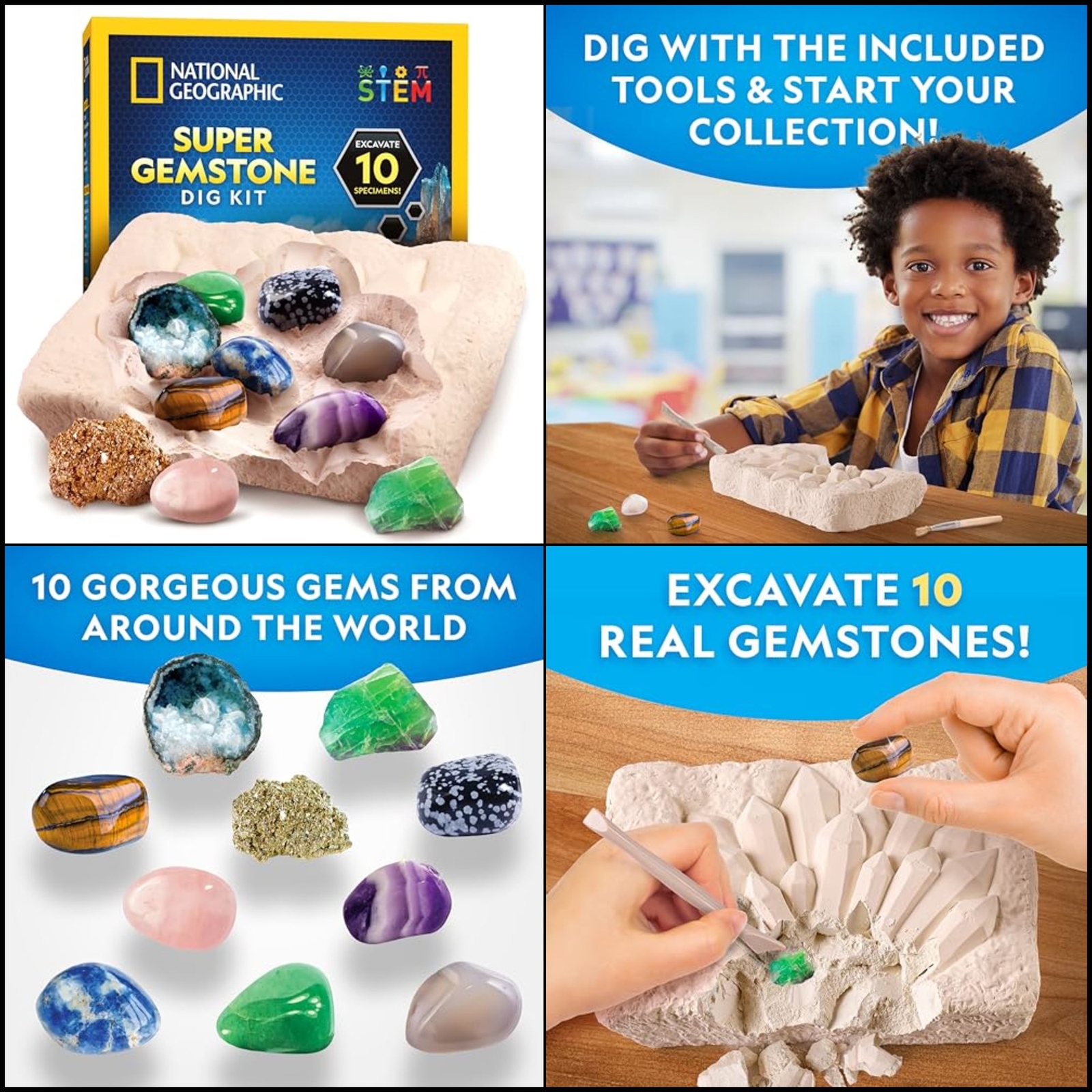 Learning Science Gifts For Kids Boys Girls Real Gem Crystal Kit Nat Geo Gemstone