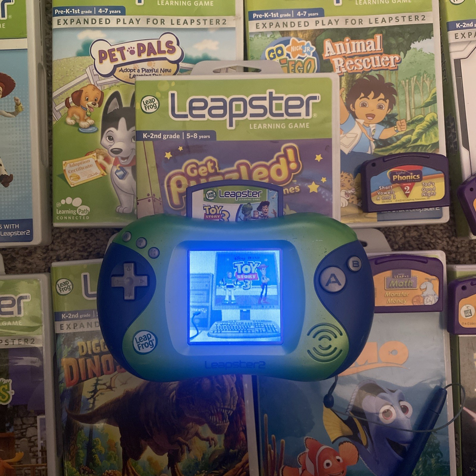 Leap Frog Leapster 2 Handheld Game, With 9 Games, Pre-Owned No Power Cord Works