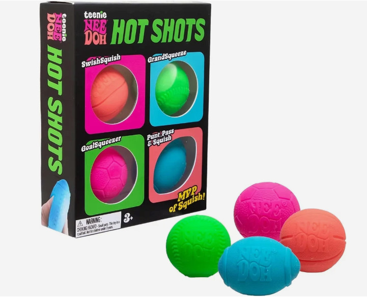 NeeDoh Schylling Teenie Hot Shots 4 Pack Sensory Stress Ball Fidget Toy NIB