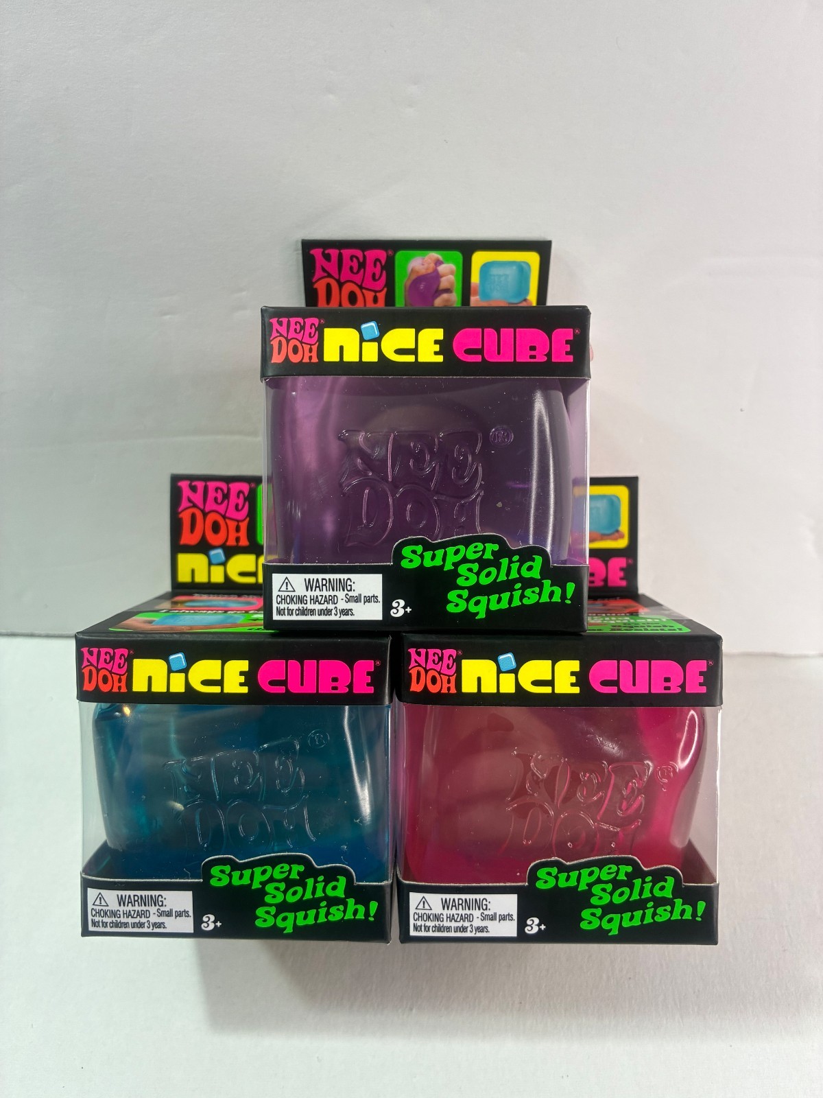 Nee Doh Nice Cube Sensory Squeeze Ball Multicolor LOT of 3 Purple, Pink & Blue