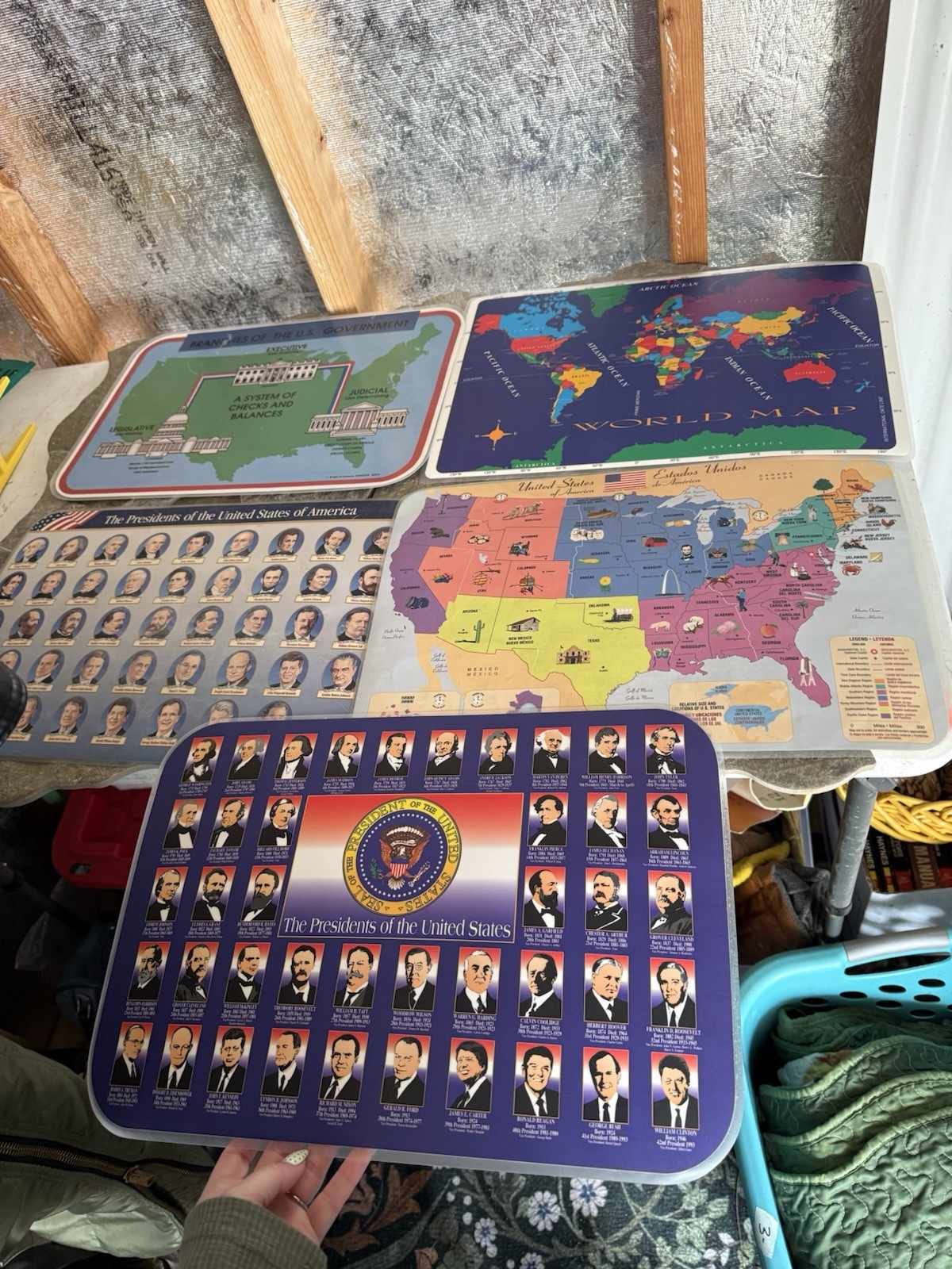 Vintage Laminated Kids Learning Home School Place Mat – Lot of 5- Reversible