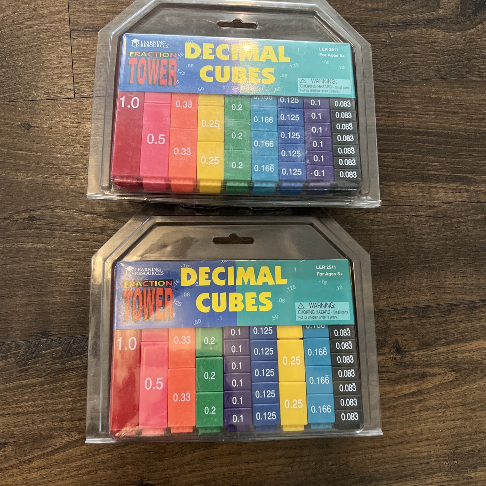 Lot of 2 – Learning Resources Fraction Tower Percents / Decimals Cubes – New