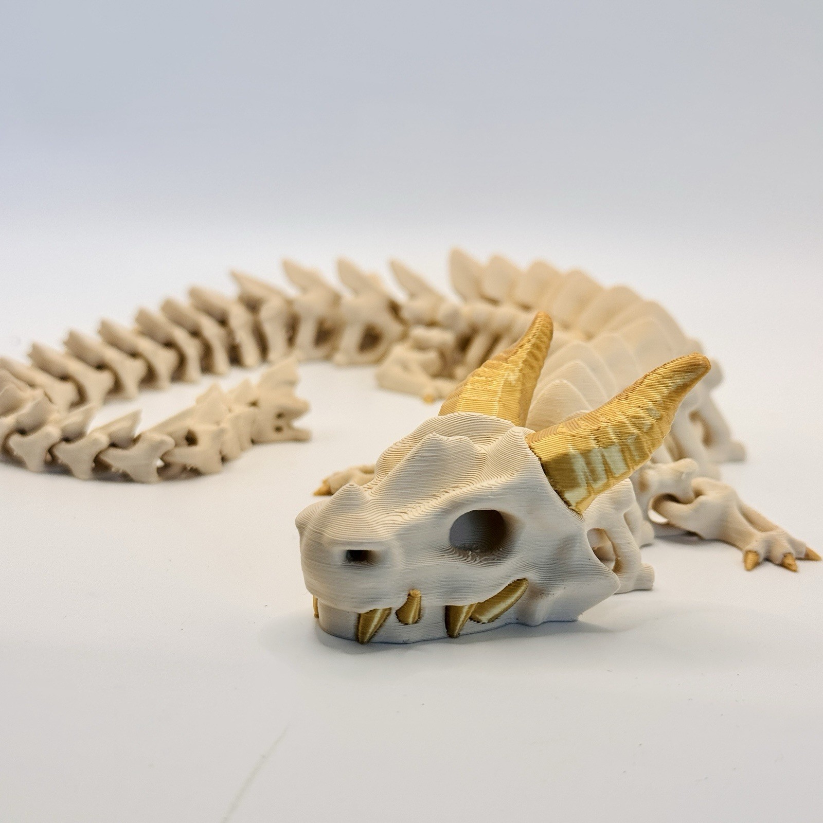 Ash Bone Dragon Bone Gold Articulated Dragon 3D Printed Flexi Dragon Fantasy
