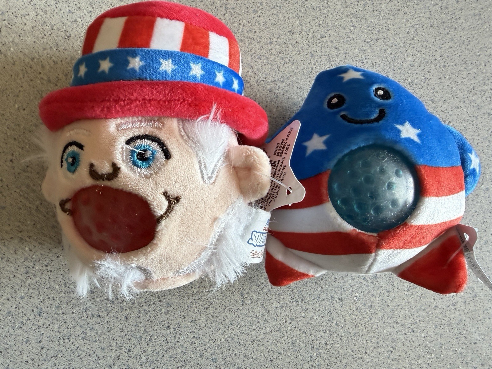 2 New Patriotic USA Plush Ball Squeezables STAR & UNCLE SAM Squishy Toy America