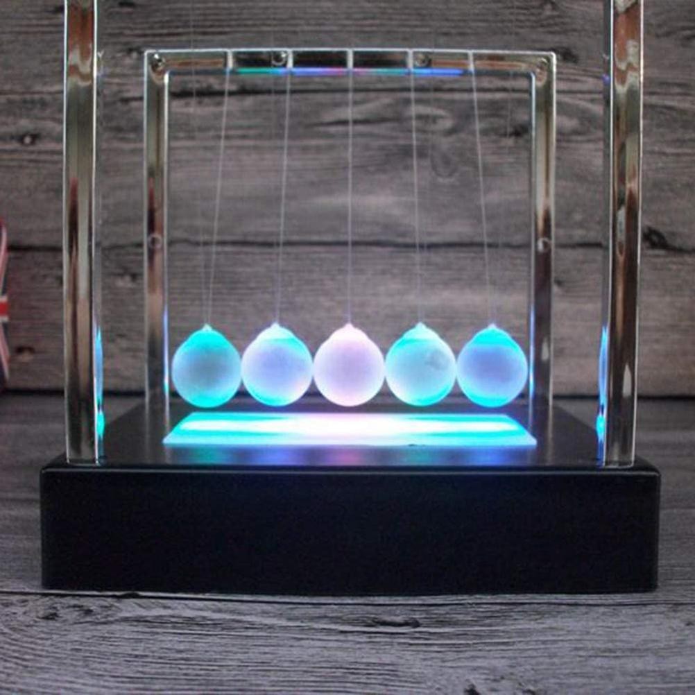 Newtons Cradle Fun Balance Balls Physics Science Desk Toy LED Light Home Decor
