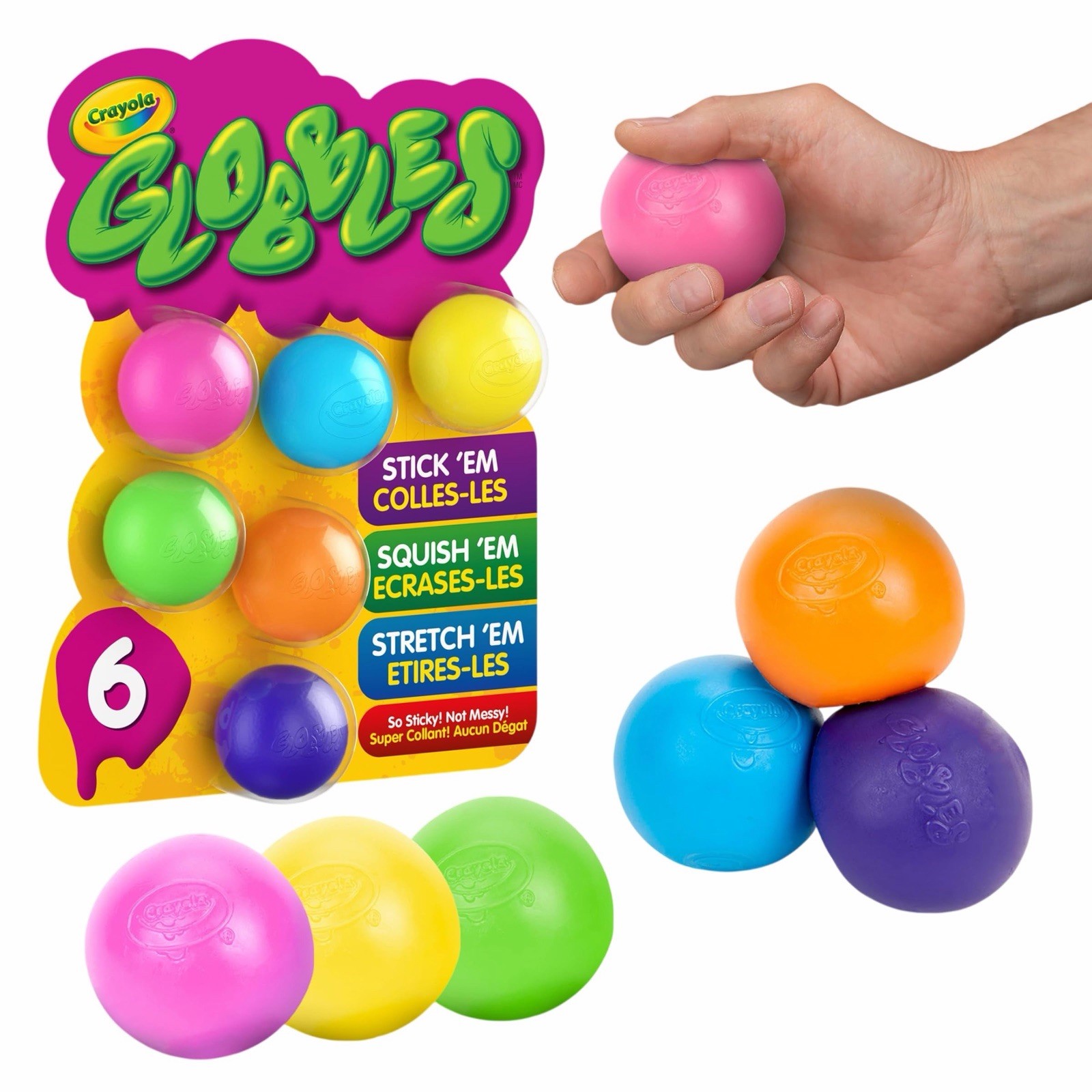 2 PACK – Crayola Globbles Sticky Squishy Colored Balls Assorted Colors 6pcs/each
