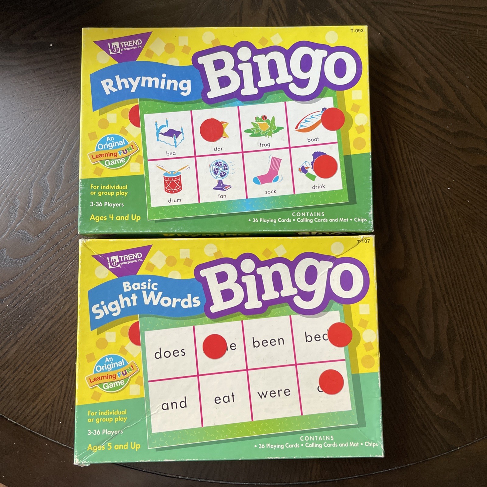 VTG Trend Enterprises Set Of Two Ed. Learning Bingo- Rhyming & Basic Sight Words