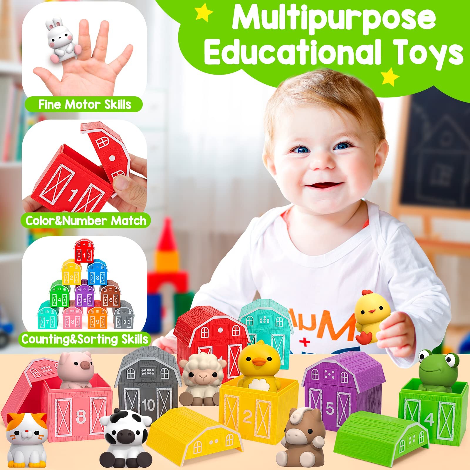 KMUYSL Toys for 1,2,3 Year Old Boys Girls, Farm Animals Medium, Multi-color