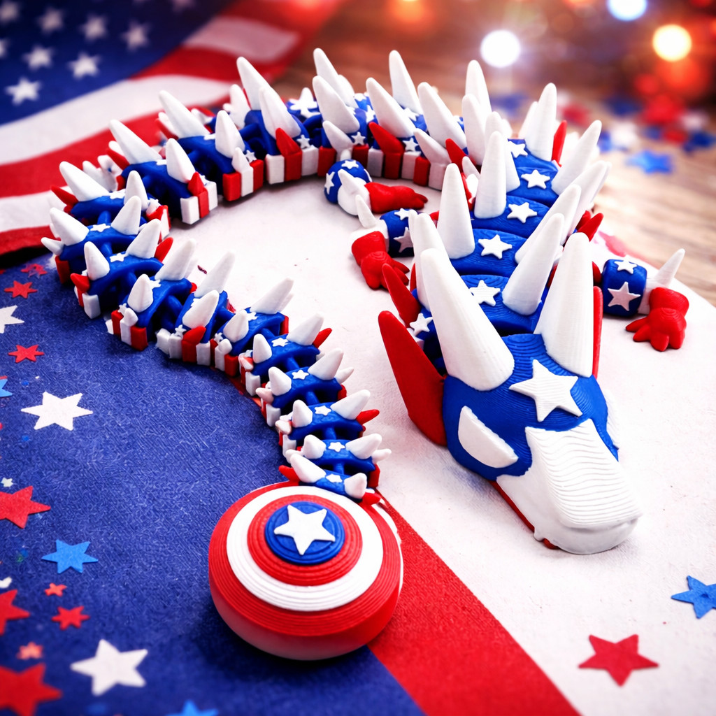 3D Printed dragon America captain Articulated flexi Sensory Toy