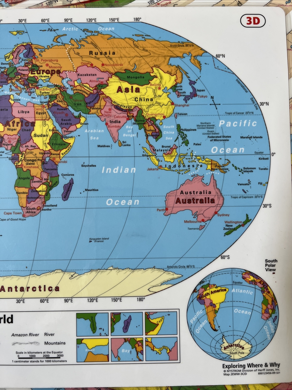 17″X11″ 28 Laminated Double Sided United States World Map 3D /C Nystrom Teacher