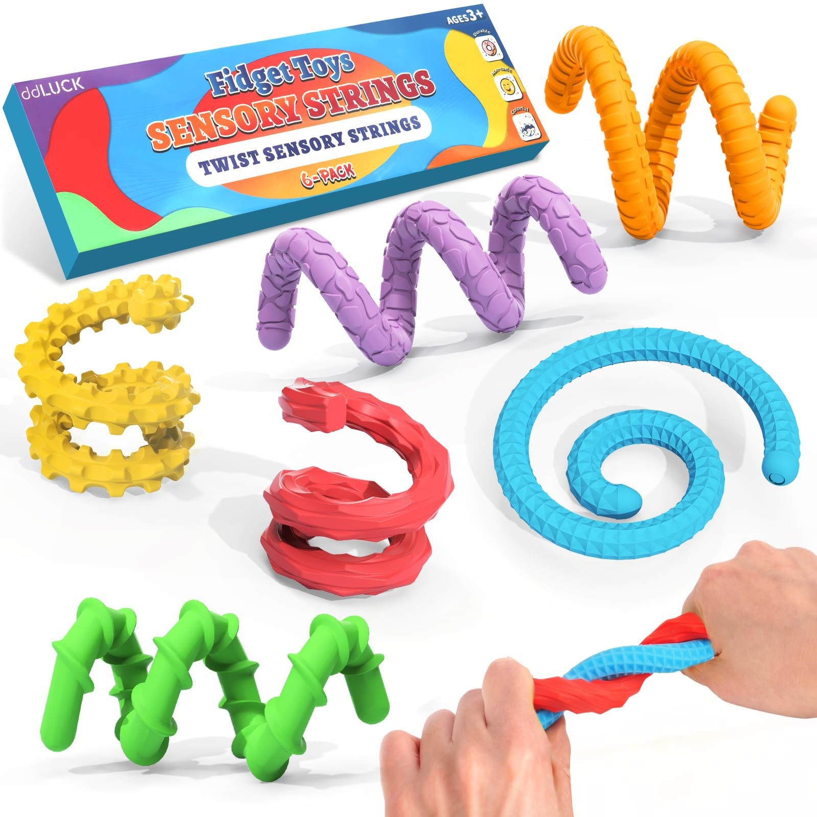 Fidget Toys Silicone Sensory Sticks, 25 cm, Red, Orange, Yellow, Green, Blue