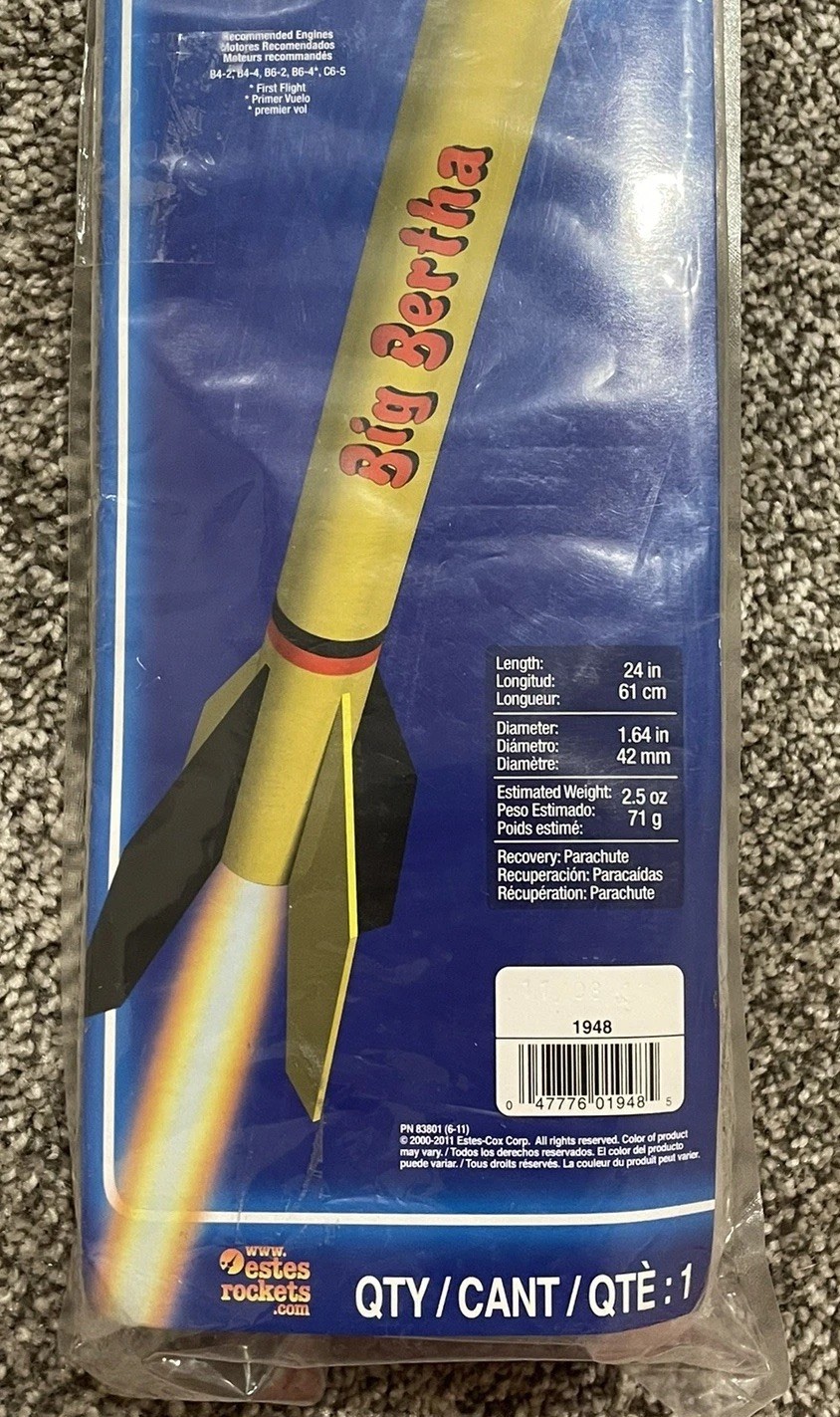 New! Estes 1948 Big Bertha 24″ Flying Model Rocket Kit