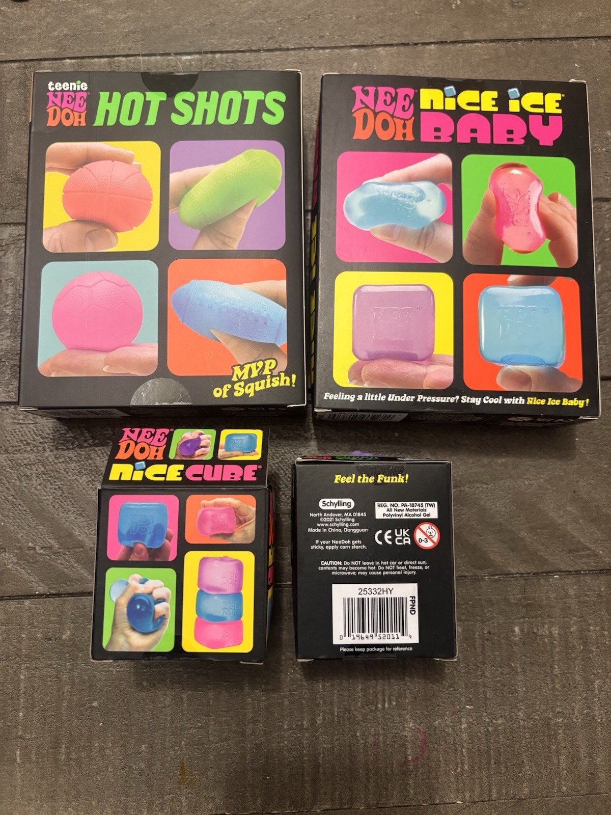 Authentic NeeDoh Lot of 4 Nice Cube Hot Shots Funky Pup Nice Ice Baby NEW