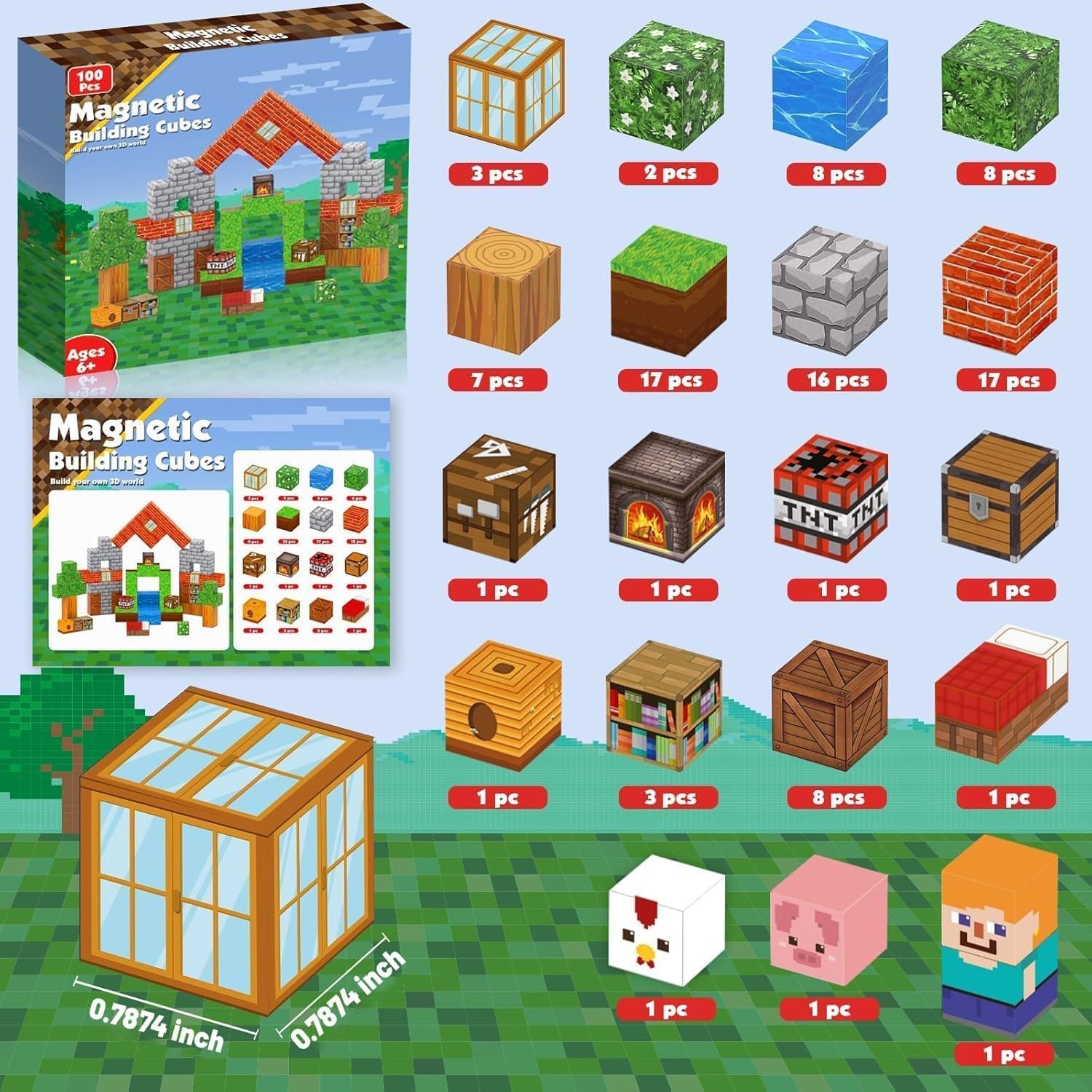 Goody King Magnetic Blocks |100PCS Magnetic Building Cube Game, Constructions…