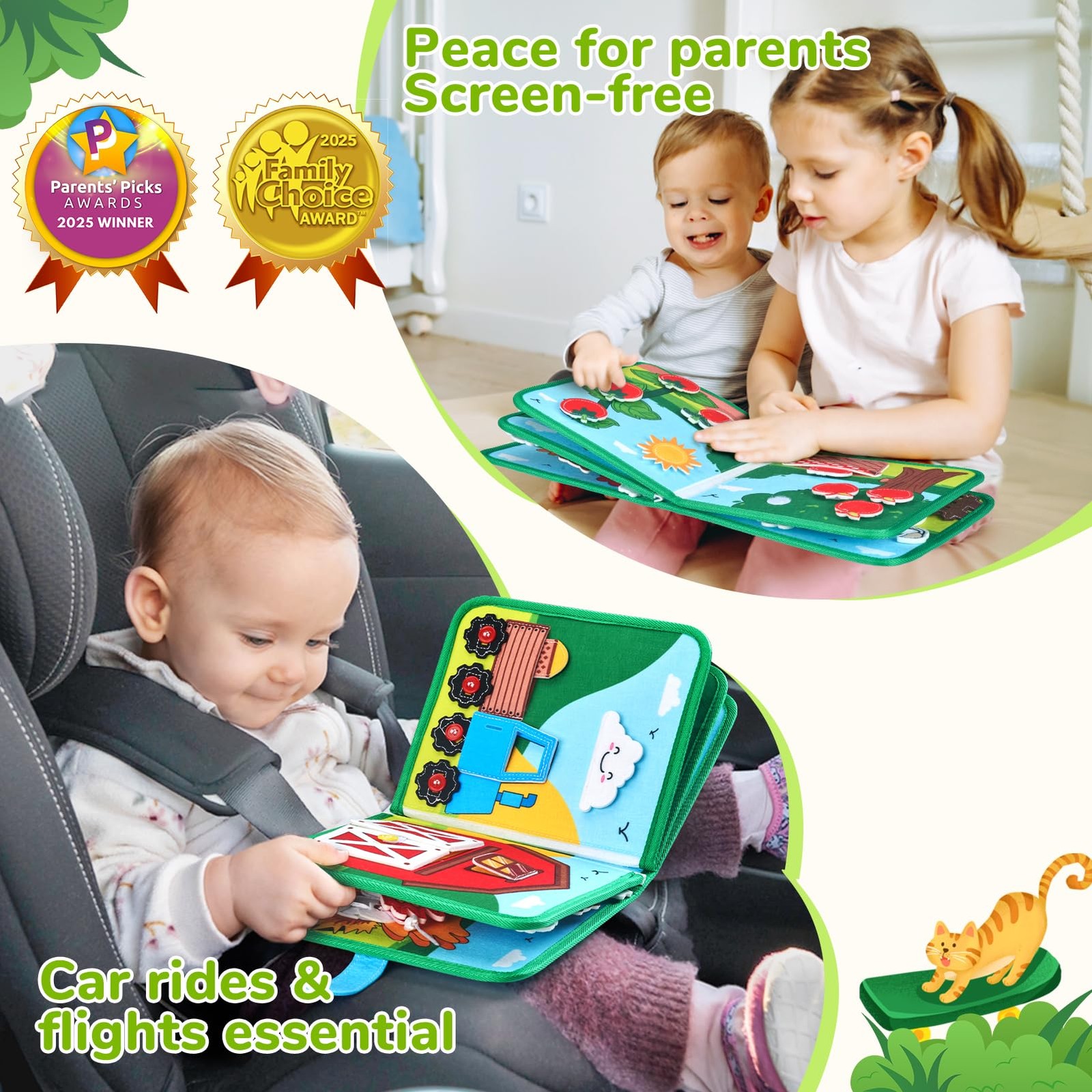 JoyCat Farm Busy Book for Toddlers 1–3 – Quiet Medium, Multicolored