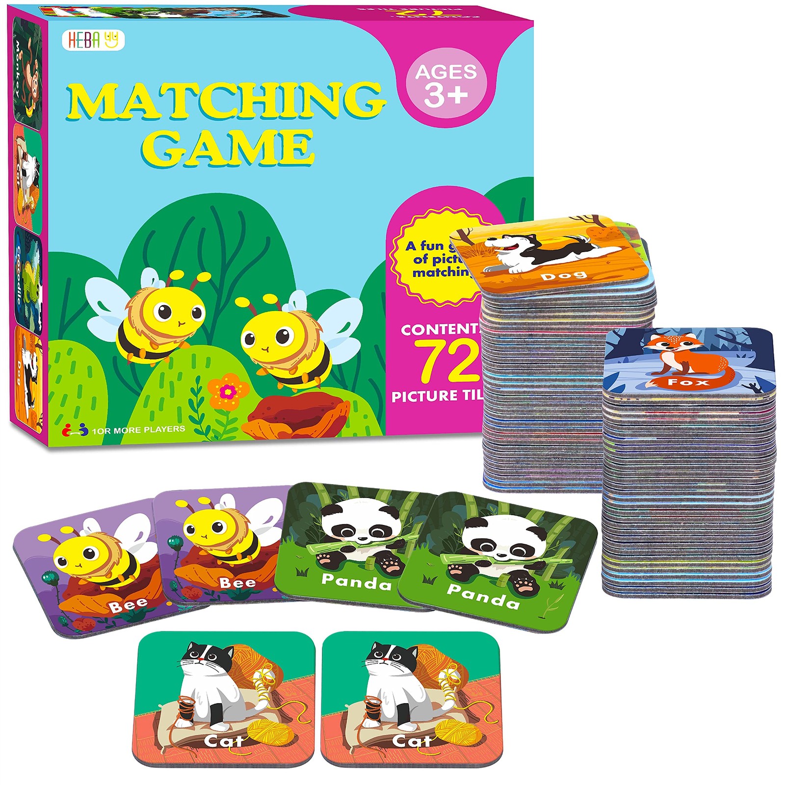 36 Pair Animal Matching Memory Game Flash Cards for Toddlers, Preschool, Kind…