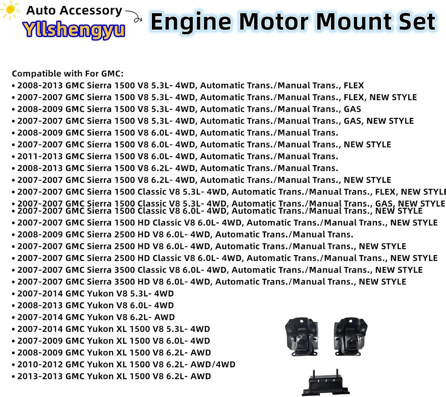 3Pcs Engine Motor Mount Kit – Compatible with Trucks & SUVs (Silverado 1500,