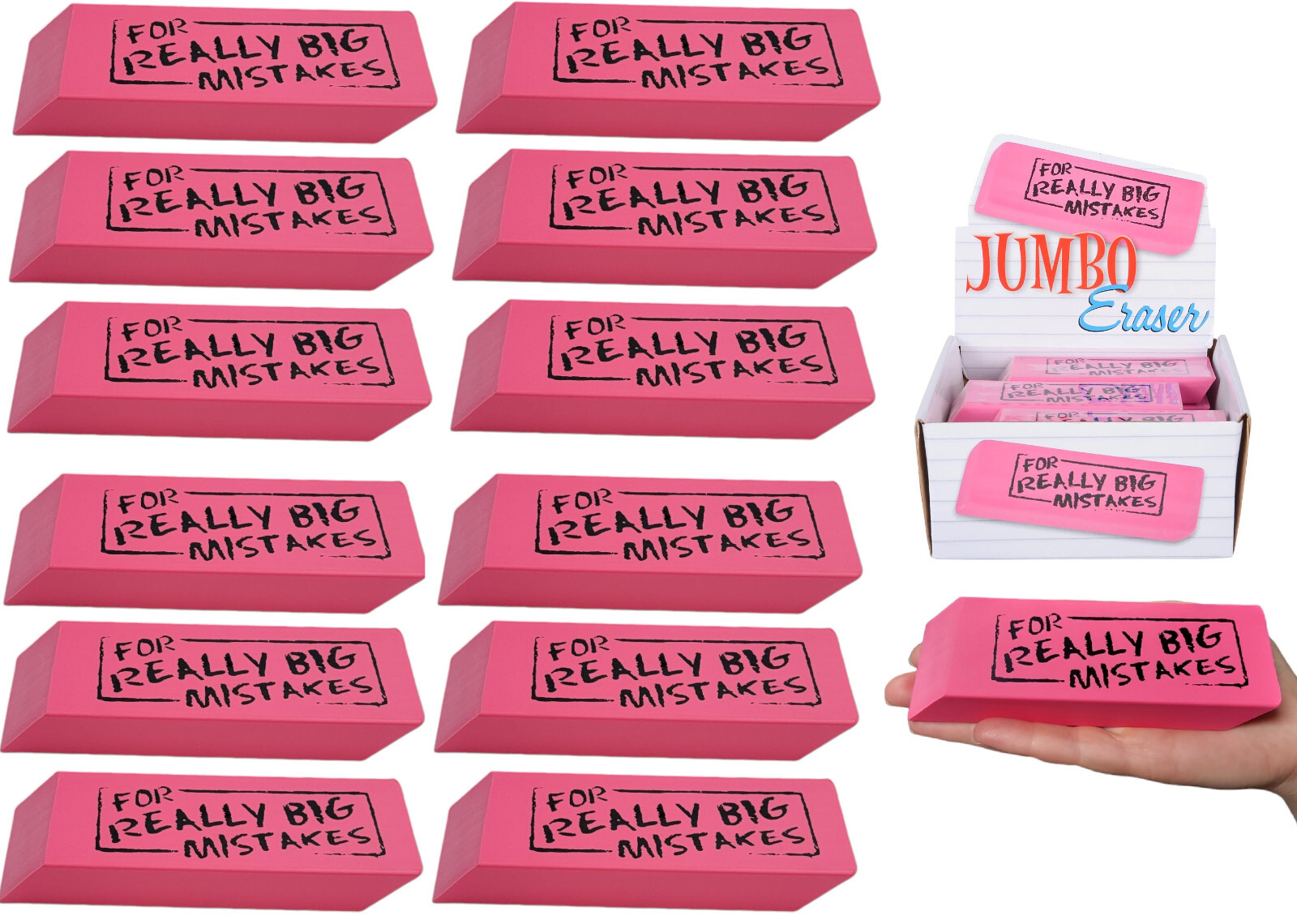 Jumbo Big “For Really Big Mistakes” Wedge Pink Erasers (5.5″ x 2″) Large Pencil