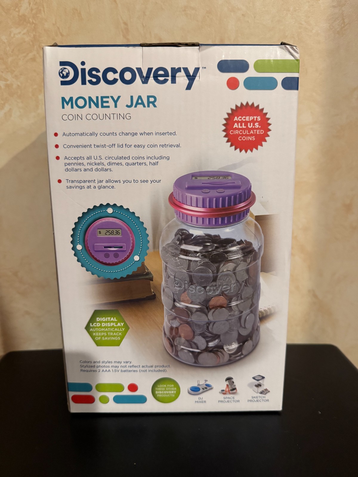 DISCOVERY COIN COUNTING MONEY JAR BANK LEARNING TOY DIGITAL-PURPLE