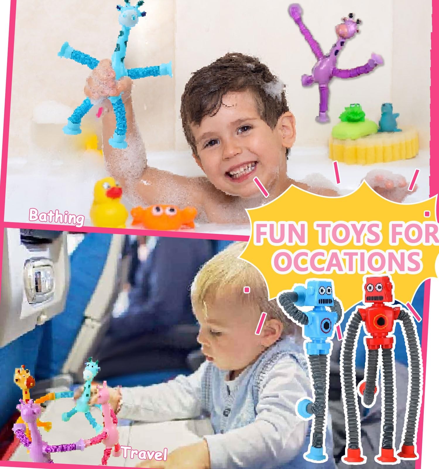 Pop Tubes Toys Robot Suction pop tubes robot toys, Green, Blue, Red, Yellow