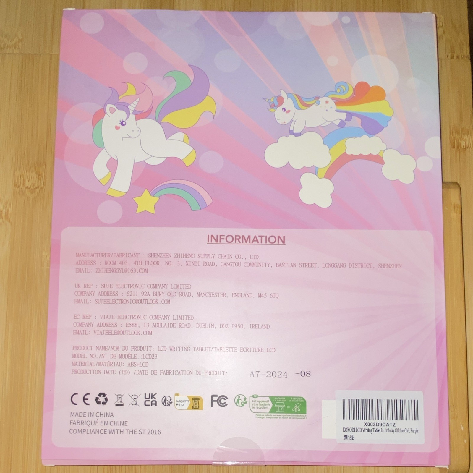 Unicorn LCD Writing Tablet 8.5in Purple Kids Drawing Board w/ Stylus LCD23