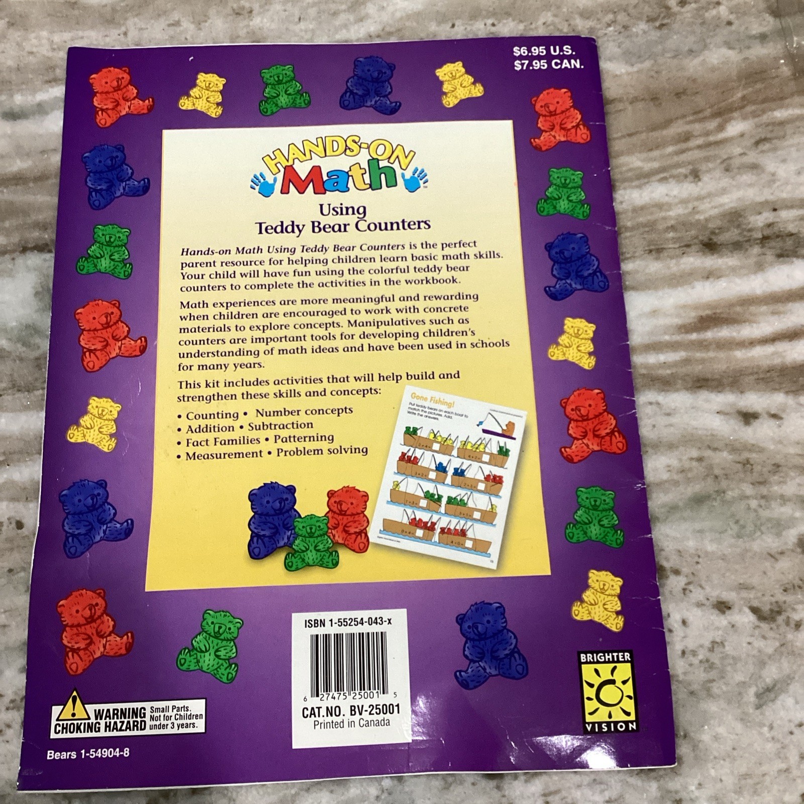 Teddy Bear Math Counters Educational Sorting Toy Hard Plastic 16 Bears & Book
