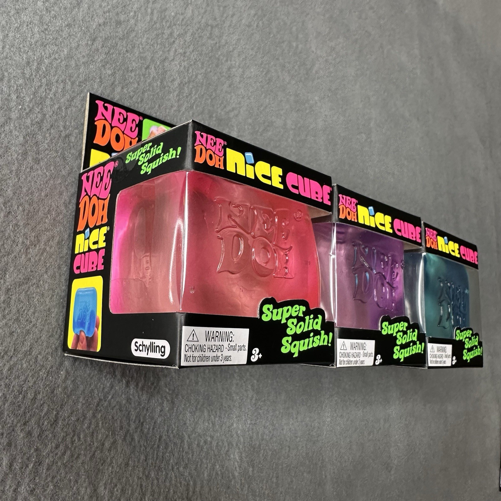 Lot 3 NeeDoh Nice Cube Super Solid Squish Fidget Sensory Pink Purple Blue NEW