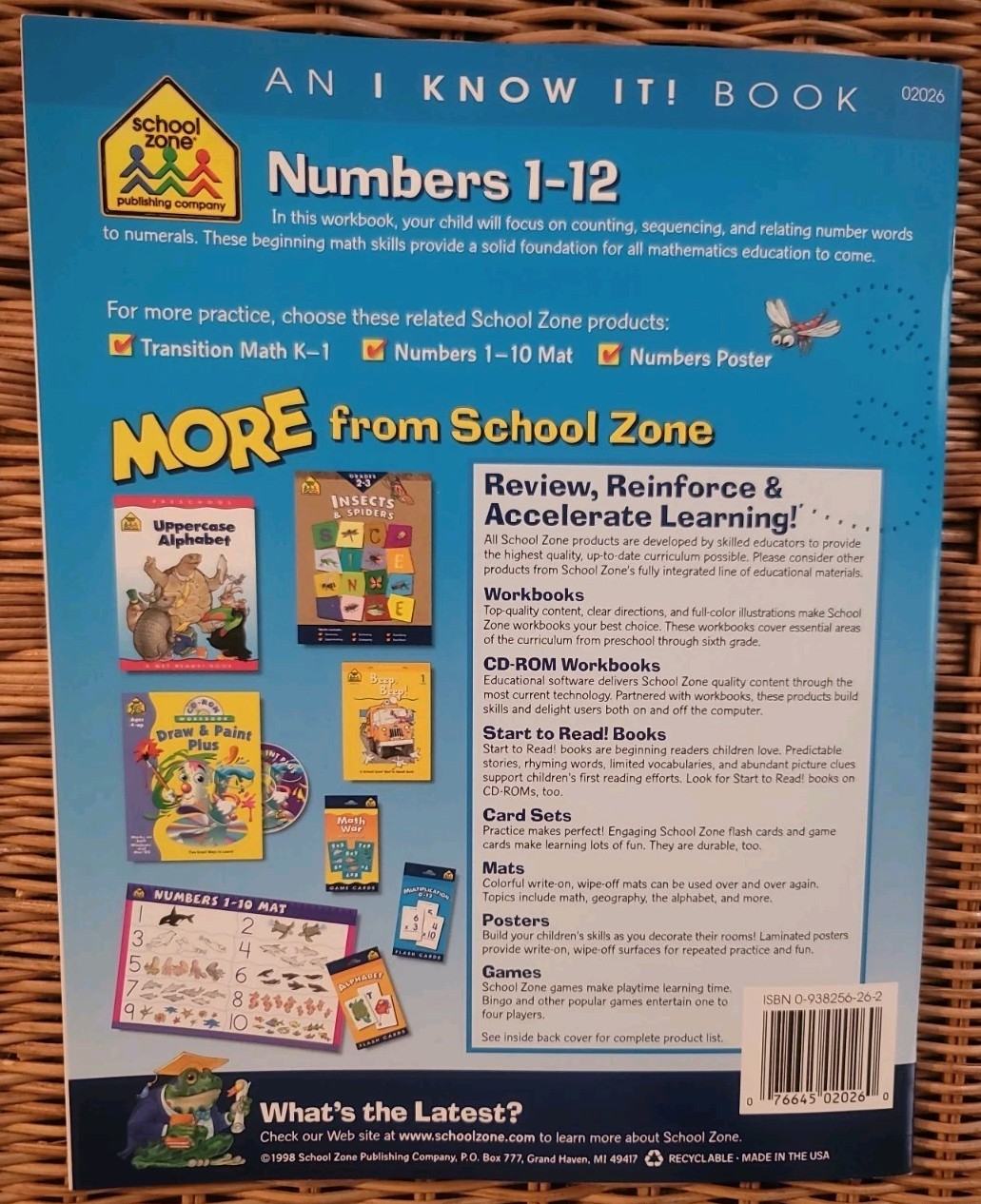 Math Workbook Grades K-1 Numbers 1-12 1996 School Zone Counting Vtg