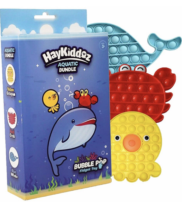HayKiddoz Push Pop Bubble Fidget Sensory Toy 3 Pcs Aquatic Animal Bundle