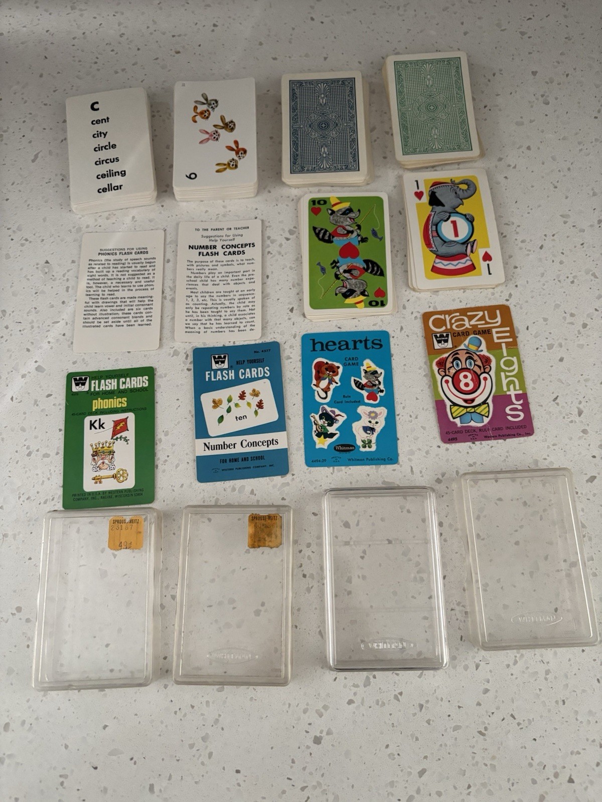 Vintage Whitman Phonics Flashcards & Card Games w/ Plastic Cases
