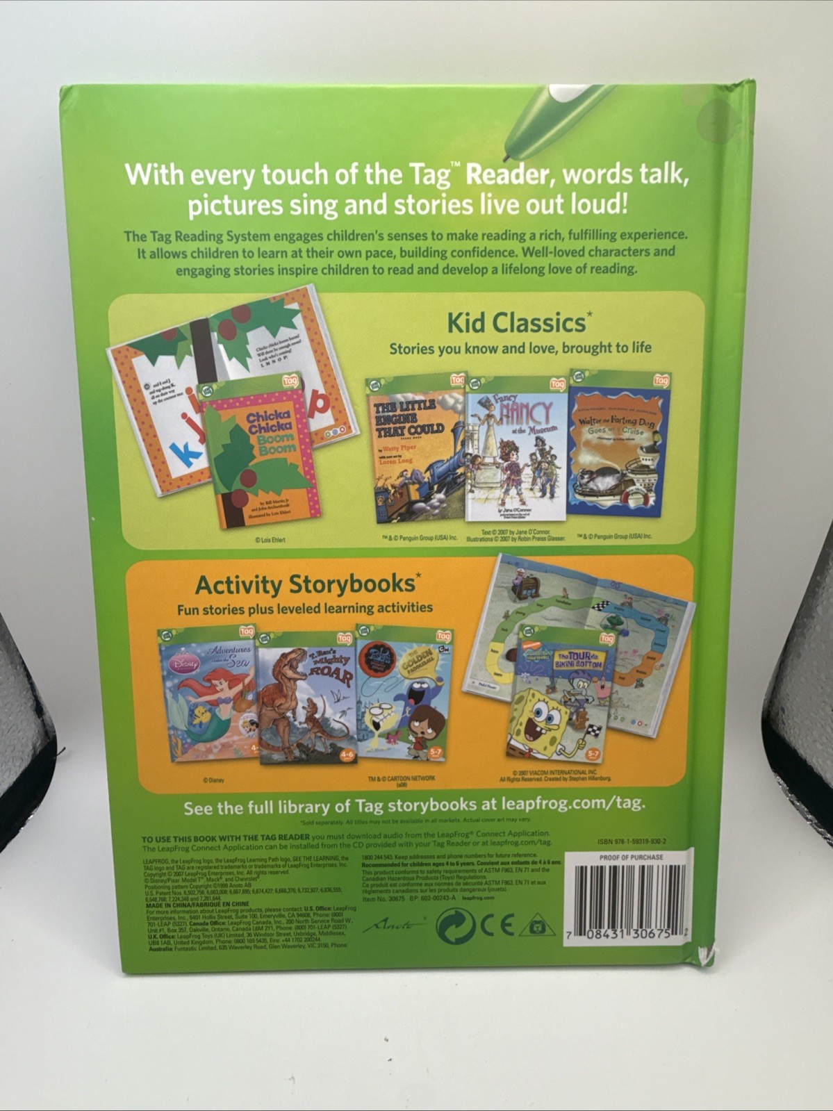 Leapfrog Tag Reading System 8 Books Green & Clear Case – Cars UP Spiderman Pixar