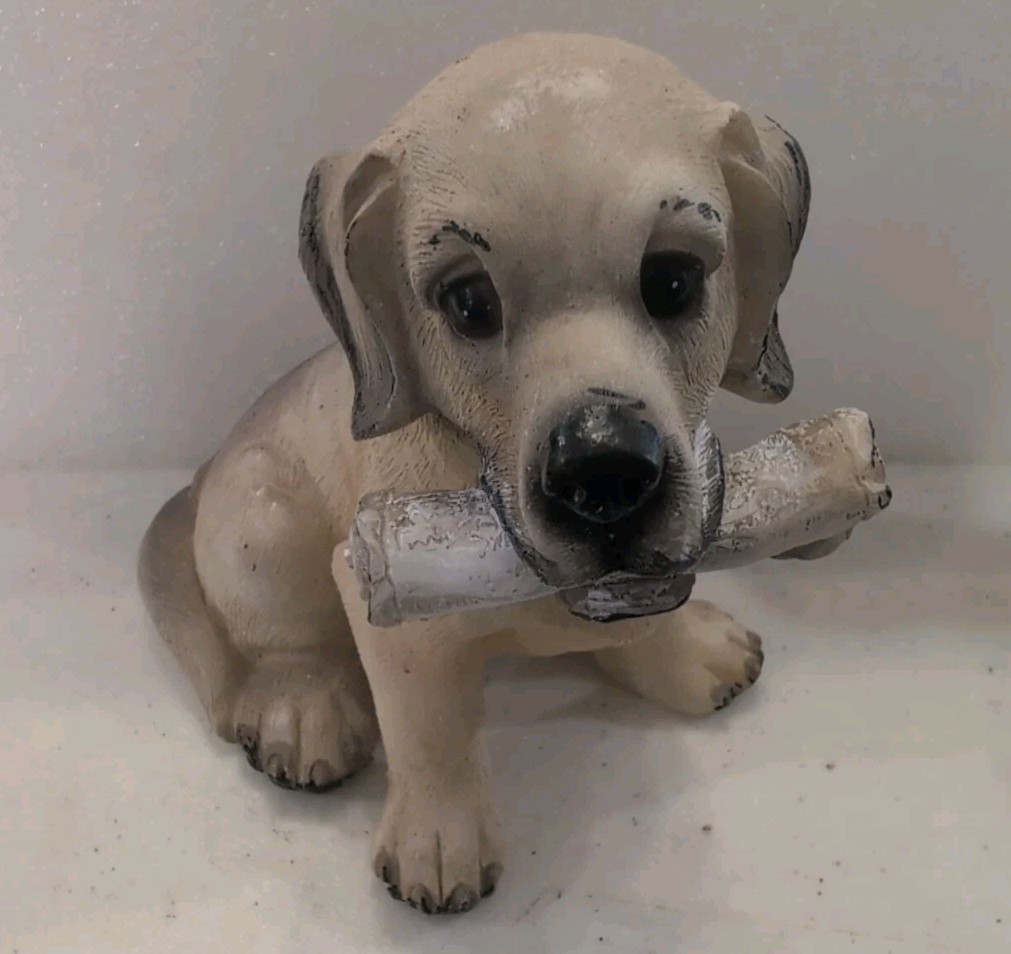 Golden Retriever/Lab Puppy Dog, Resin Type, Sitting With Newspaper In Mouth 4.5″