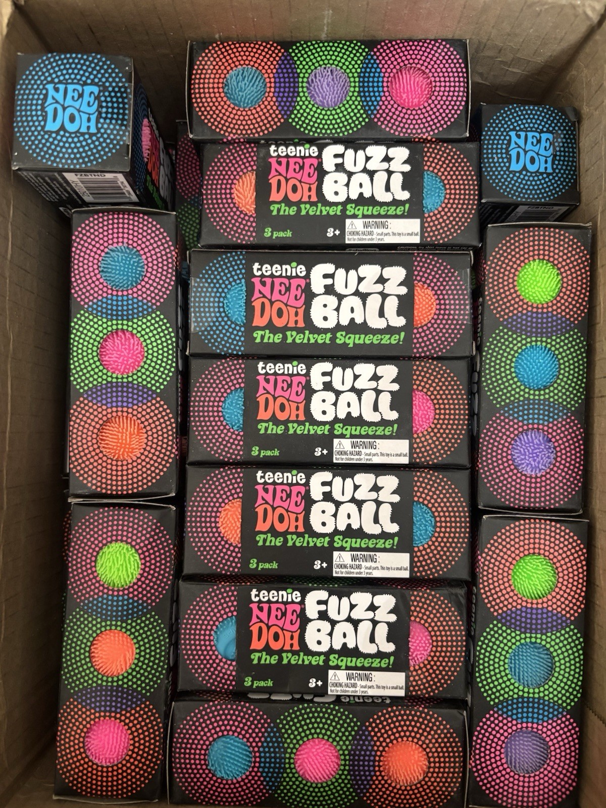 NeeDoh Teenie Fuzz Ball 3 Pack Mini Nee Doh Fuzzball Blue Pink Orange AUTHENTIC