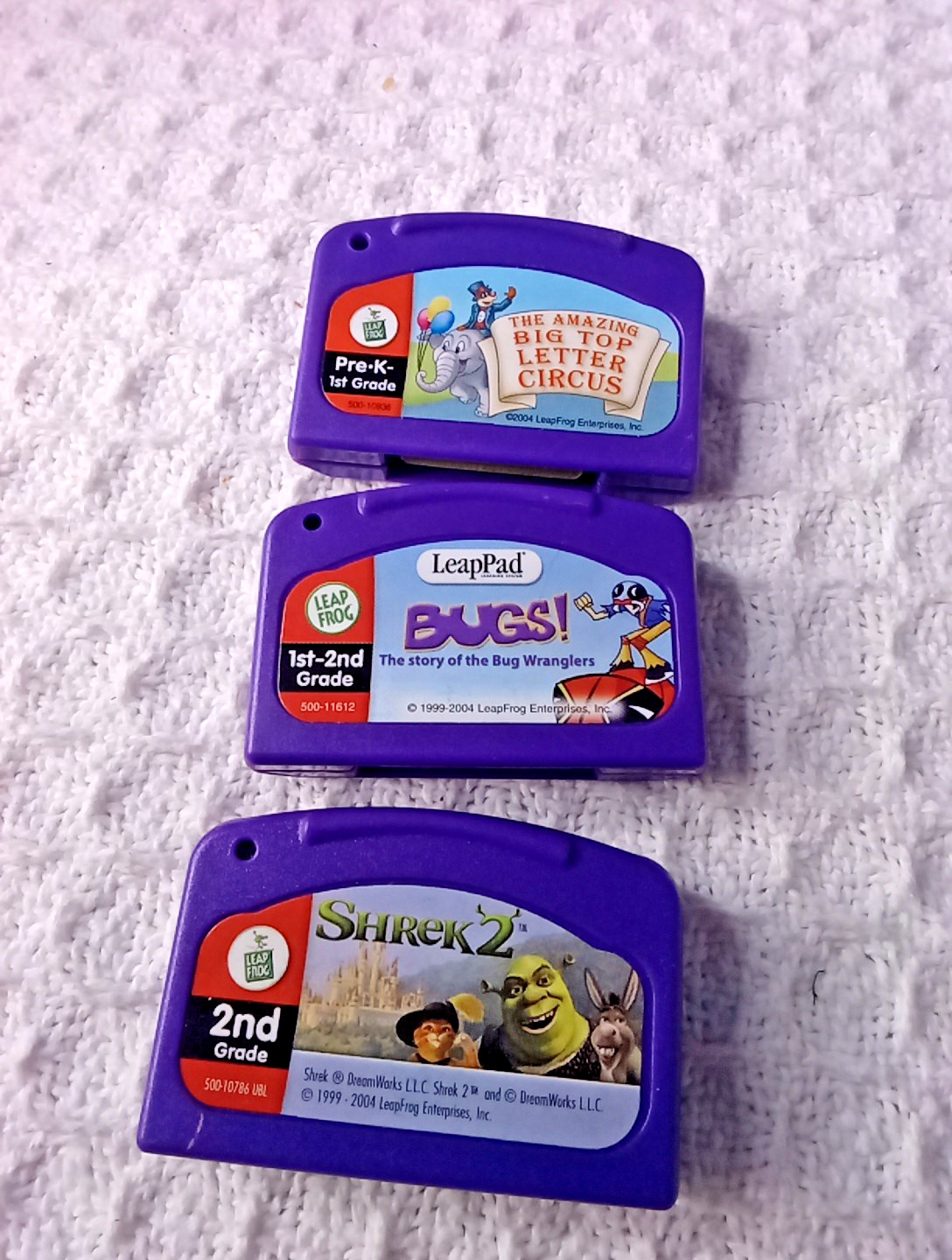 LeapFrog Learning Game PRE-K – 2nd Grade Shrek 2, Bugs, Circus CARTRIDGES