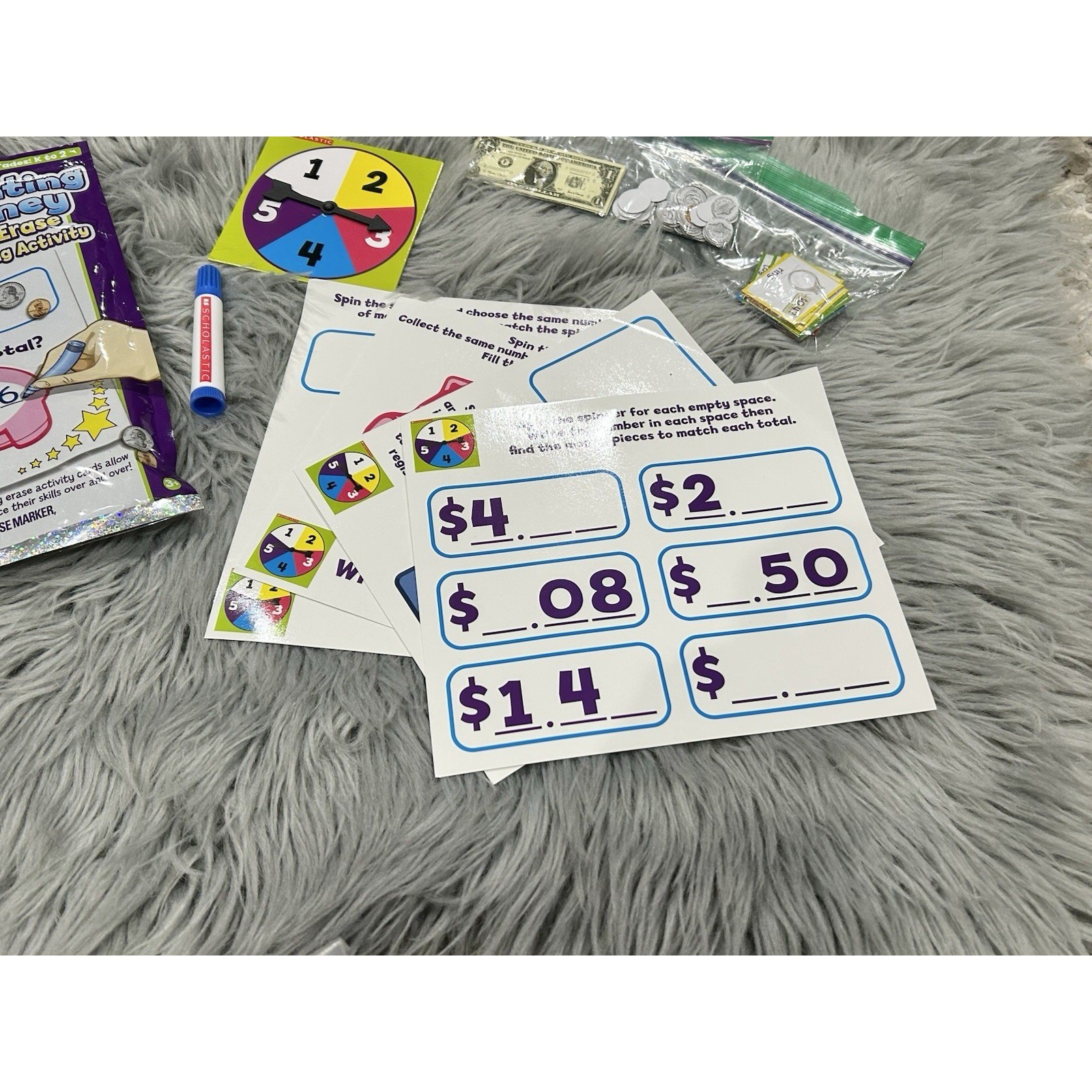 Scholastic Counting Money Dry Erase Learning Activity Set K-2