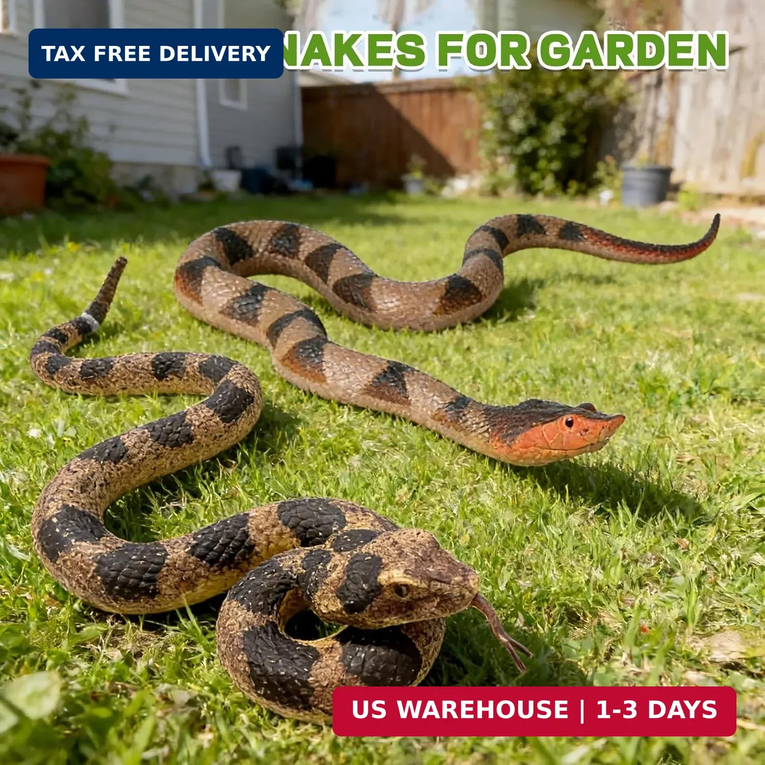 2 Pack Rubber Snakes Fake Snake Rattlesnake, Snakes Toy Realistic Keep Birds Awa