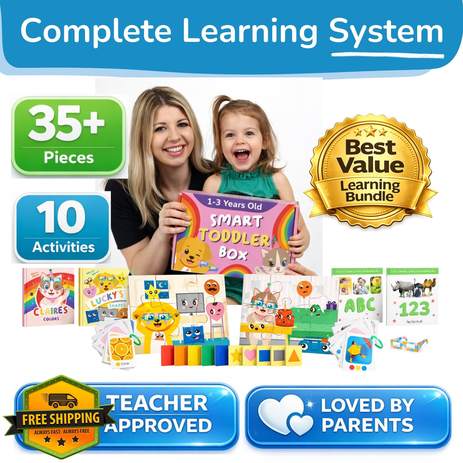 TOYVENTIVE Smart Box Pink Flash Cards Puzzles