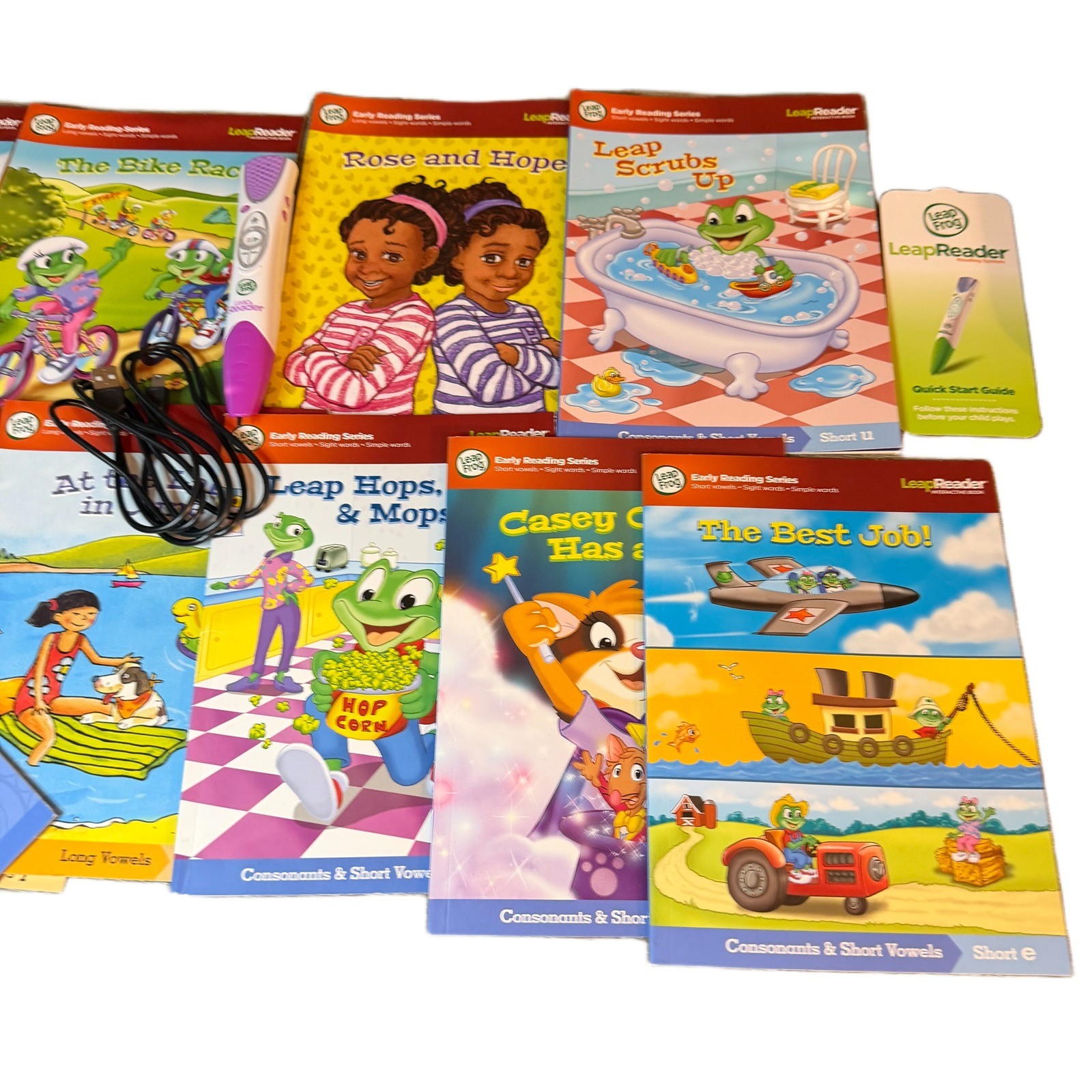 LeapFrog LeapReader Interactive Learning System Purple Stylus Pen w/ 10 Book Set
