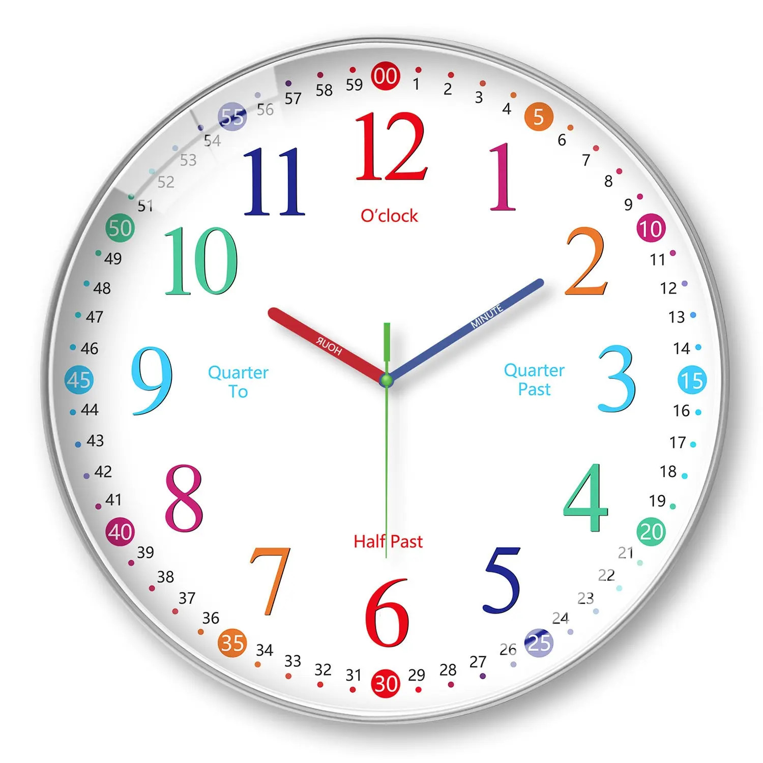 Rainbow Silent Wall Clock Modern Quartz Educational Clock for Kids & Home |