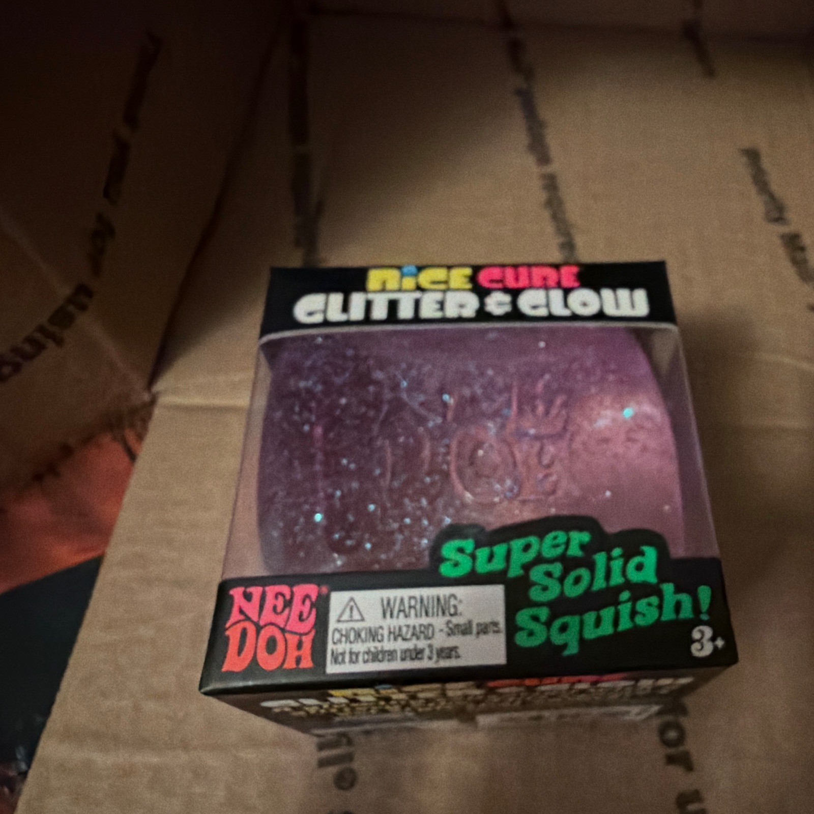Viral! Hard to find! NeeDoh Nice Cube Glitter & Glow in Purple