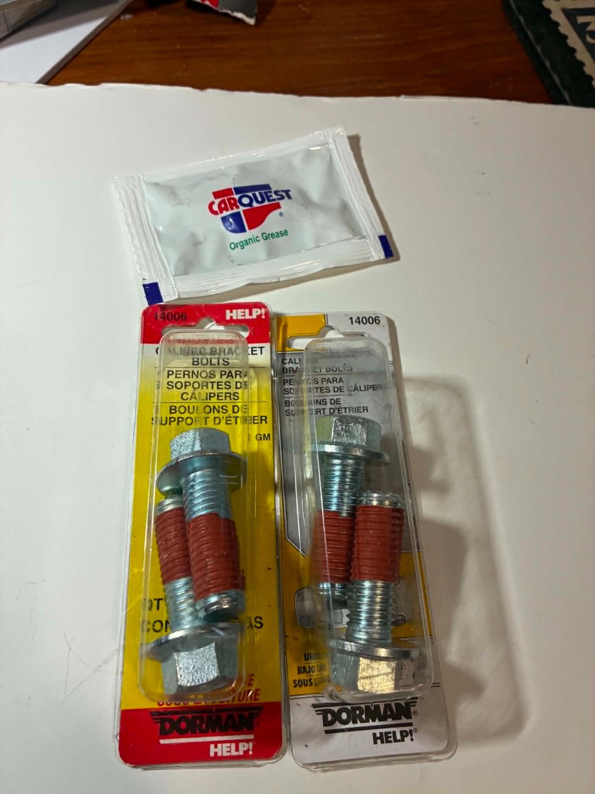 (2) Dorman 14006 Brake Caliper Bracket Bolts 2 Pack + Wearever Brake Hardware