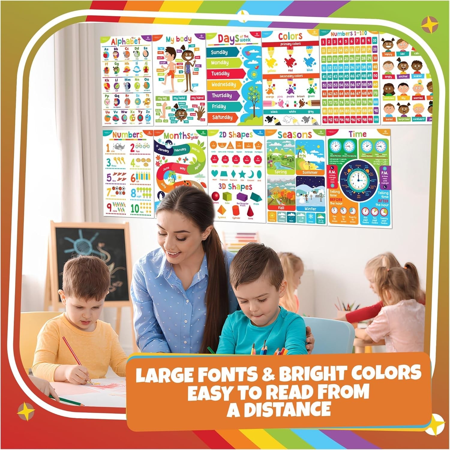 Vibrant 11-Piece Educational Posters for Toddlers – Ideal Nursery Decor, 14″x20″