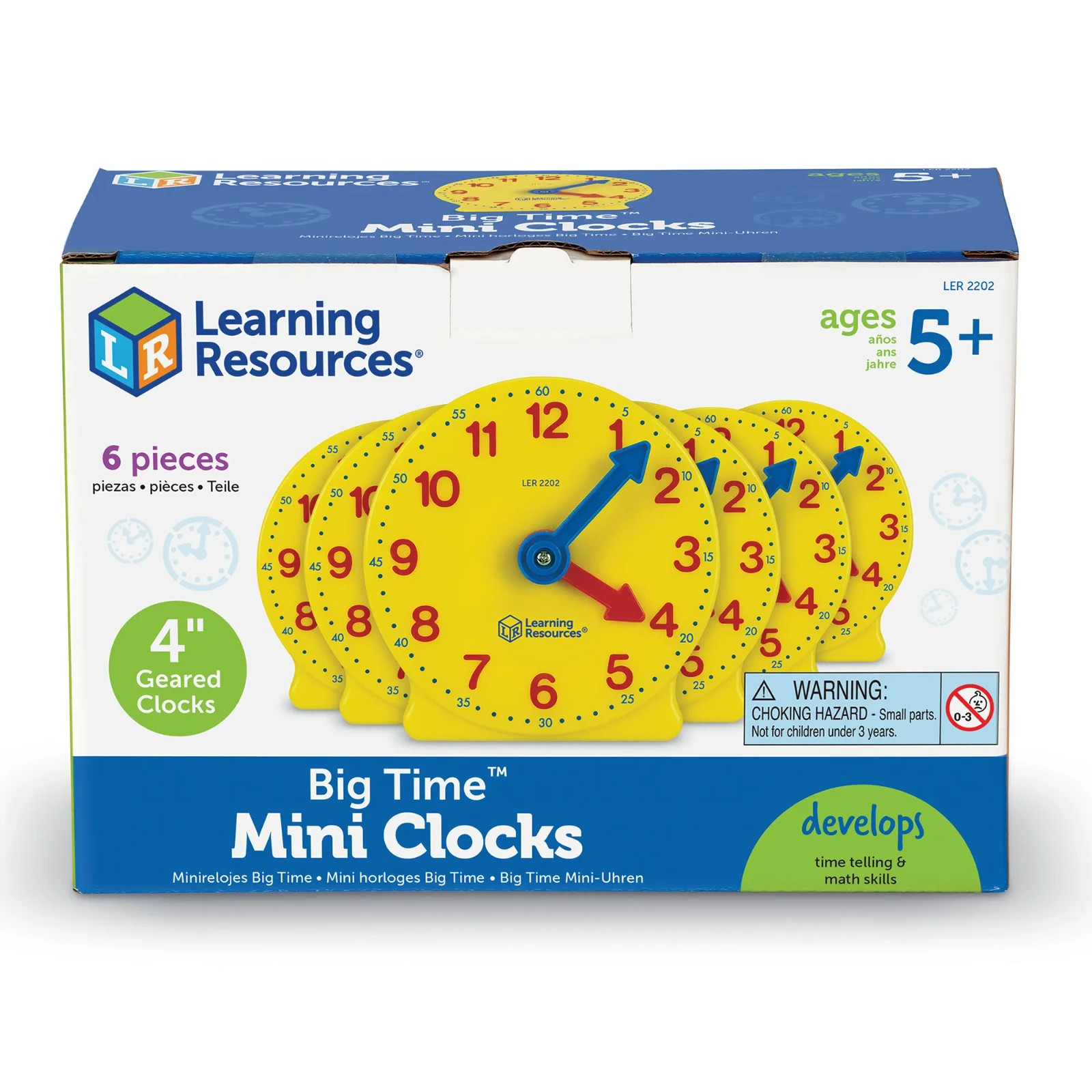 Big Time Geared Mini-Clocks For Time Telling & Math Skills Set of 6