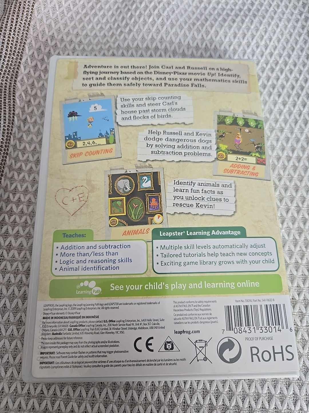 LeapFrog Leapster/Leapster 2 Learning Game Disney Pixar Up K-2nd Grade Ages 5-8