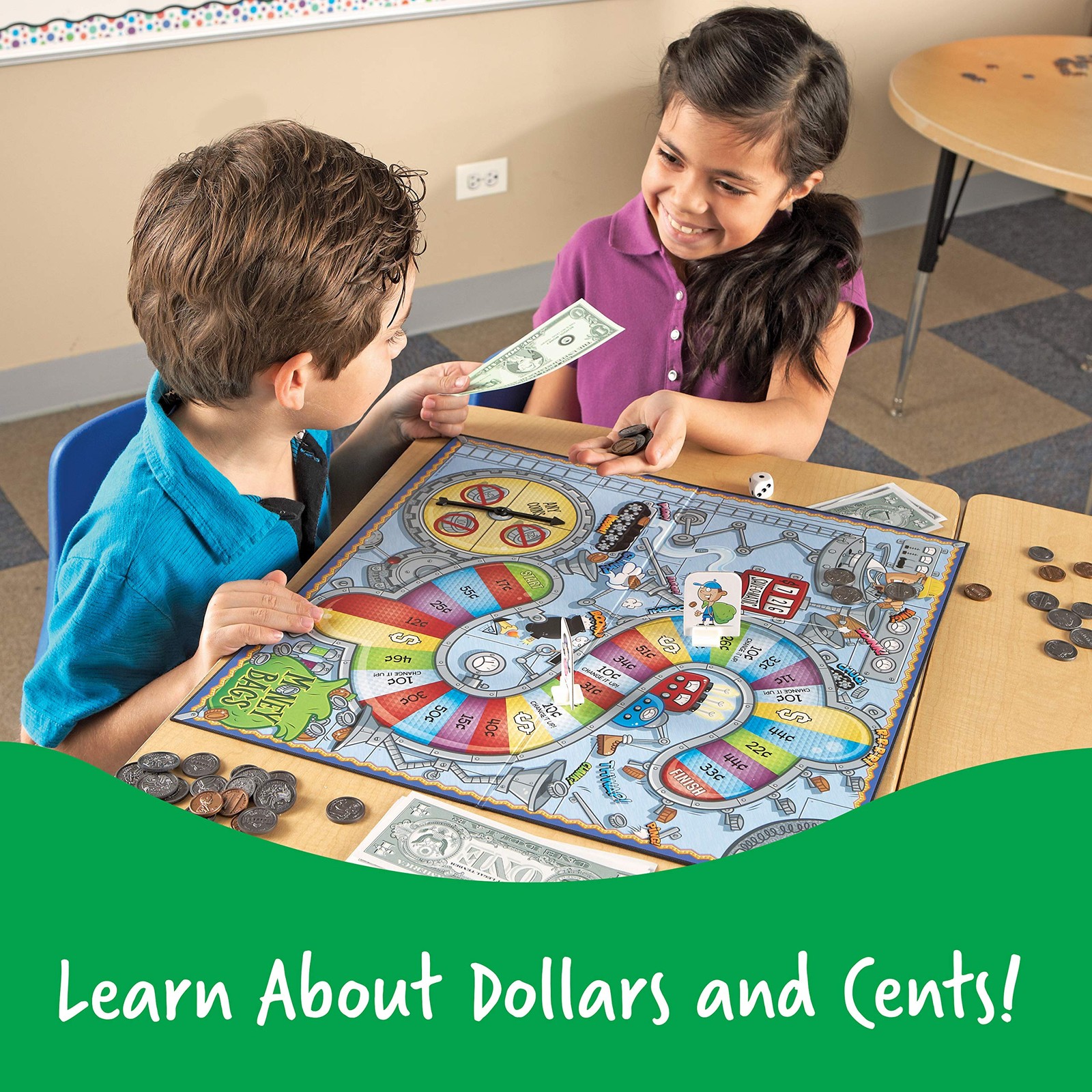 Coin Value Game Math Board Educational Fun for Kids – Wooden