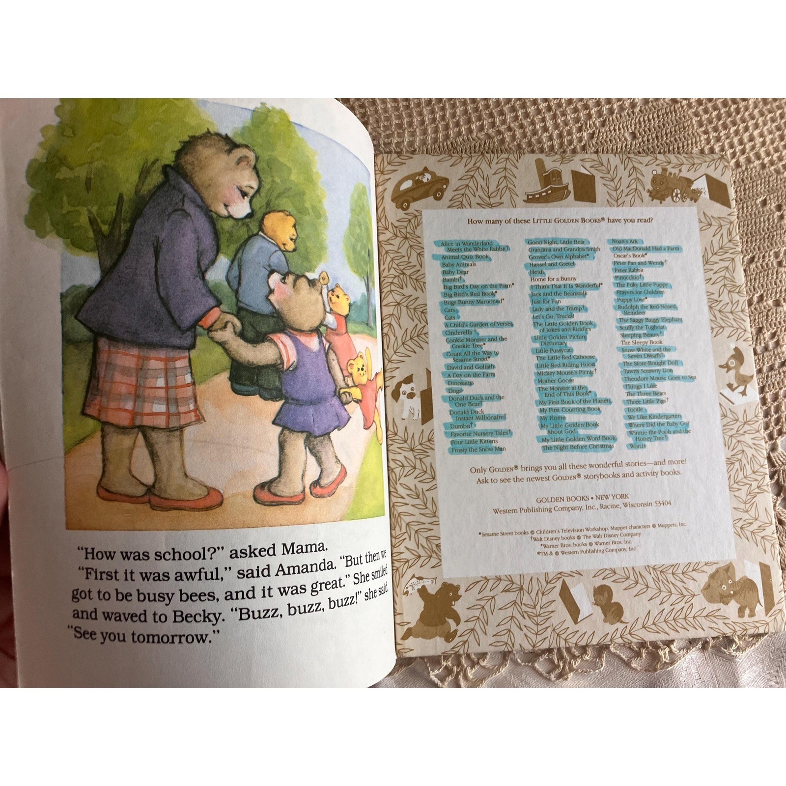 1985 Amanda’s First Day of School Little Golden Book, Goodman, Vintage Book