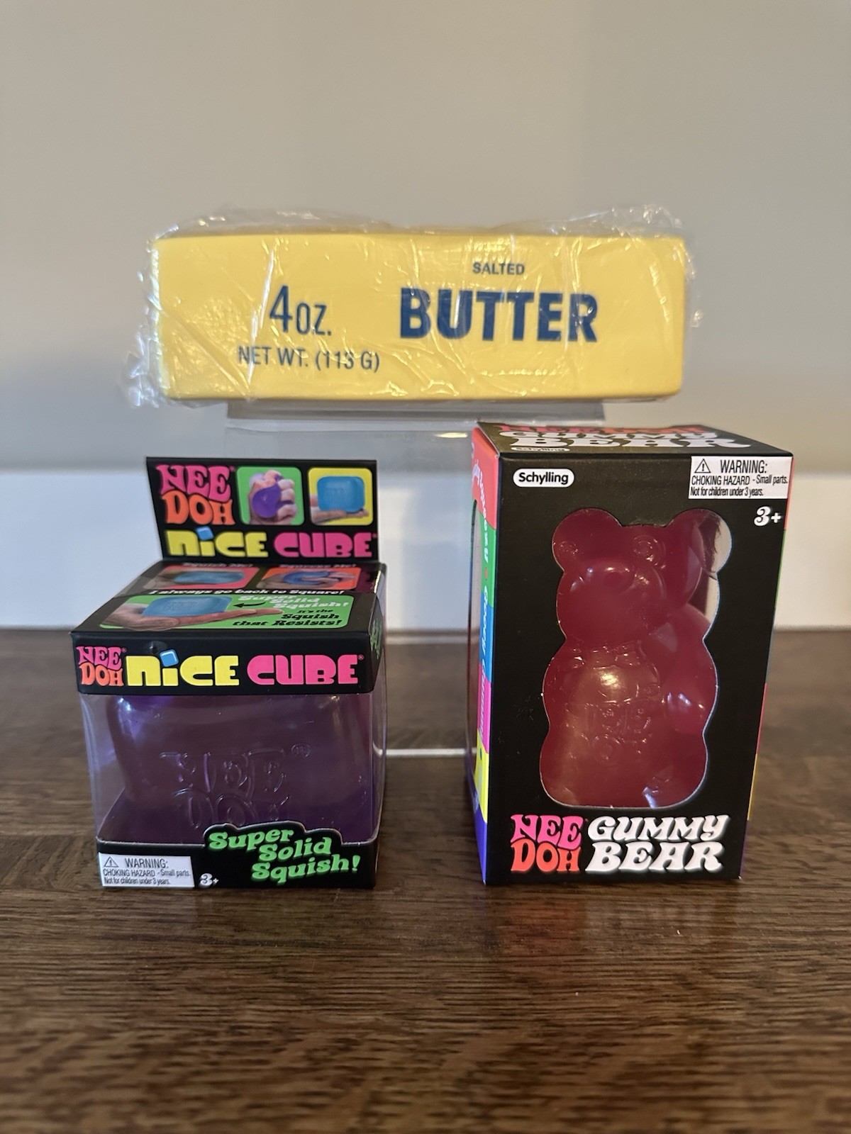 2 Schylling NeeDoh Nice Cube Purple , Way Out Watermelon Gummy Bear & Butter