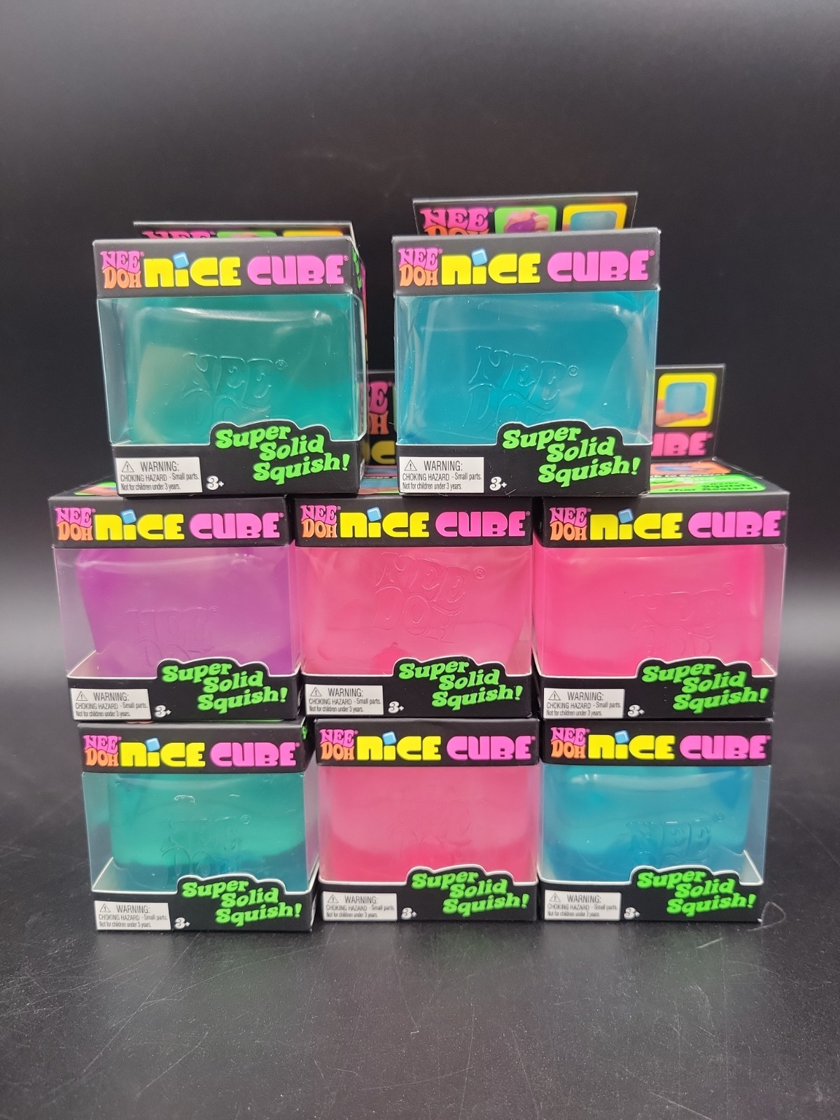 NeeDoh Nice Cube Super Solid Squish! Blue Pink Purple Lot Of 8 New In Boxes