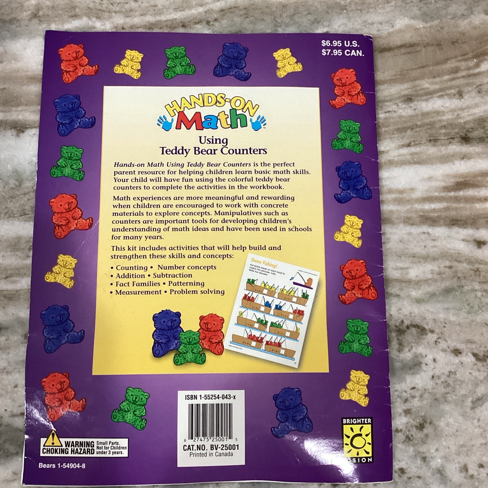 Teddy Bear Math Counters Educational Sorting Toy Hard Plastic 16 Bears & Book
